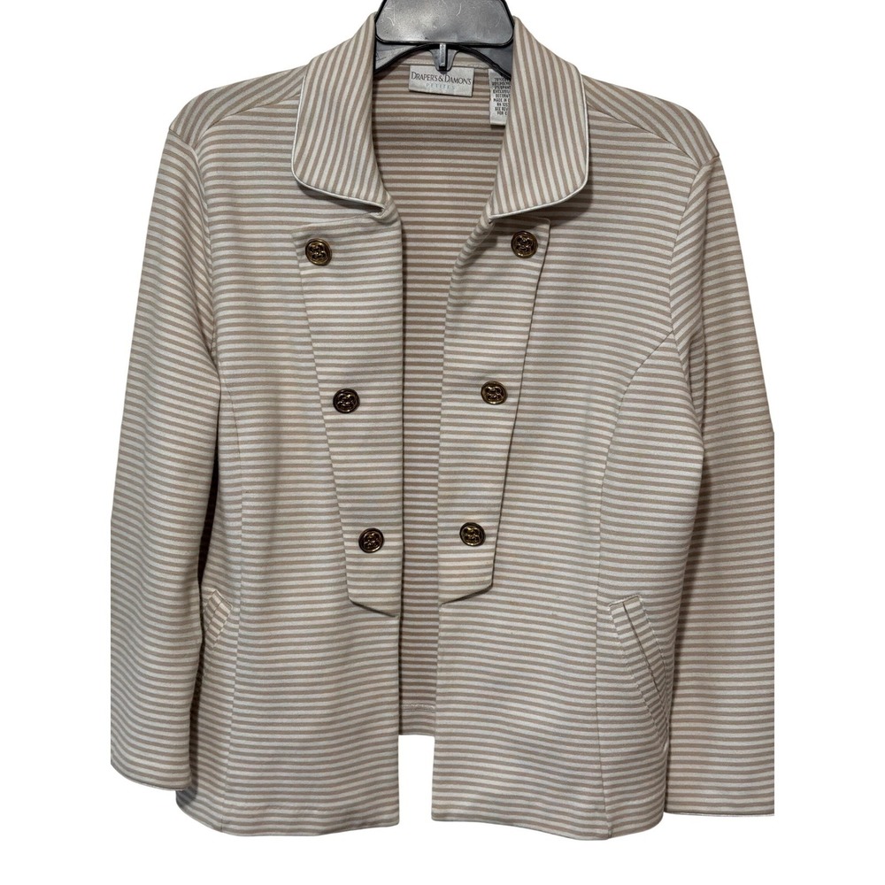 Drapers & Damons Petites Striped Knit Blazer Tan White Double Breasted Jacket PM